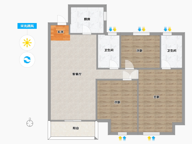 湖北省-武汉市-保利清能西海岸-103.02-户型库-采光通风