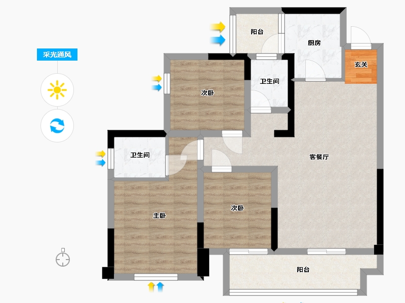 四川省-成都市-凤凰1号栖云湖-82.62-户型库-采光通风