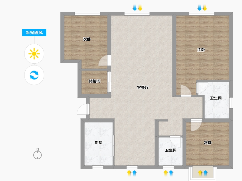 安徽省-阜阳市-锦华公园里-97.00-户型库-采光通风