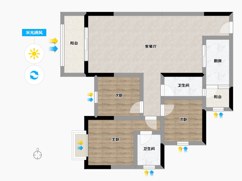 重庆-重庆市-兴源黄杨郡-81.55-户型库-采光通风