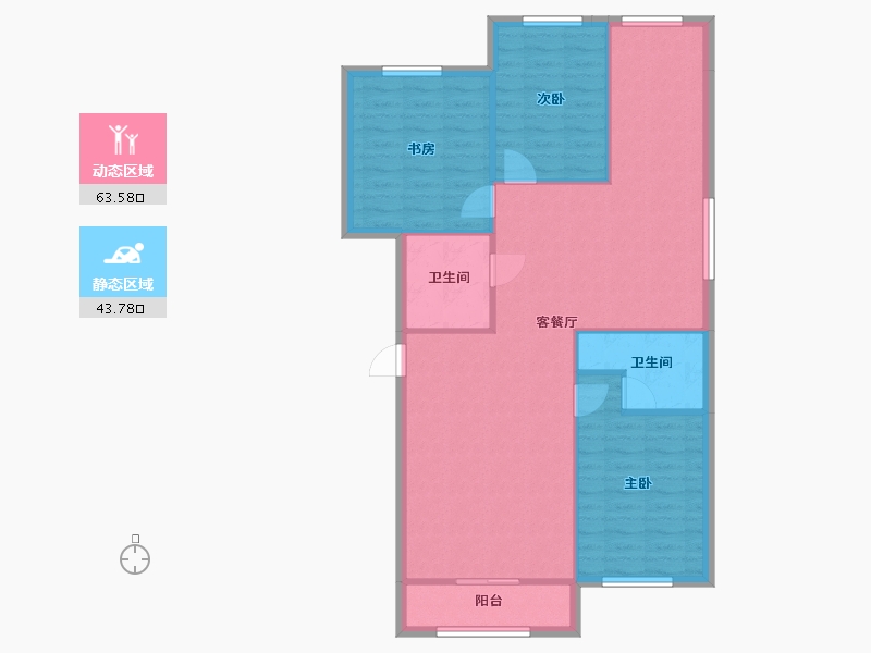 内蒙古自治区-呼伦贝尔市-清泉华府小区1-3-502-98.64-户型库-动静分区