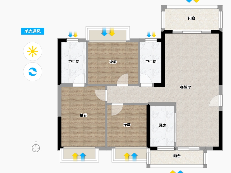 广东省-东莞市-万科东新翡翠松湖-87.43-户型库-采光通风