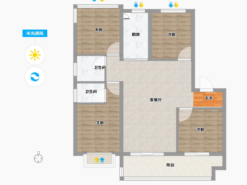 安徽省-合肥市-中梁力高云湖印-98.41-户型库-采光通风