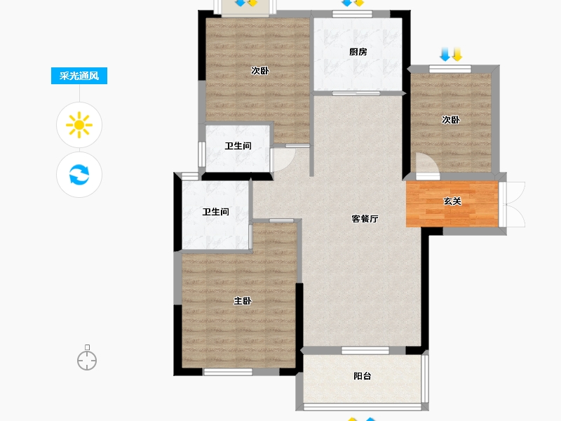 湖北省-武汉市-湖景雅苑-95.77-户型库-采光通风