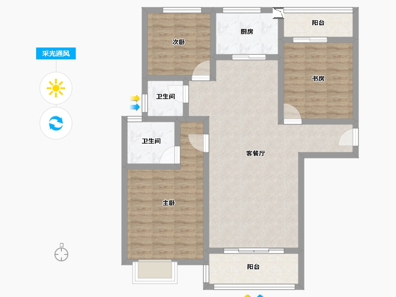 陕西省-西安市-天鹅湖-90.25-户型库-采光通风