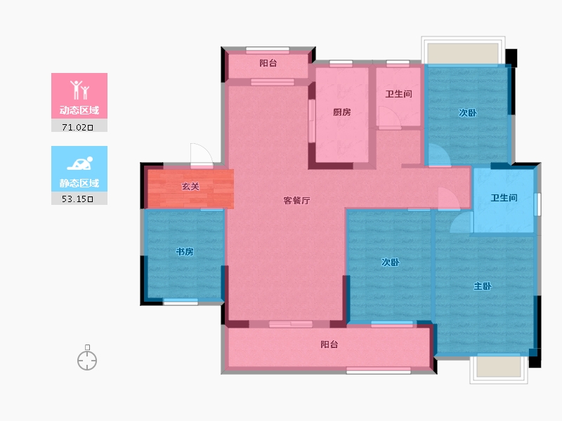 湖北省-武汉市-宝业星毓府-110.93-户型库-动静分区