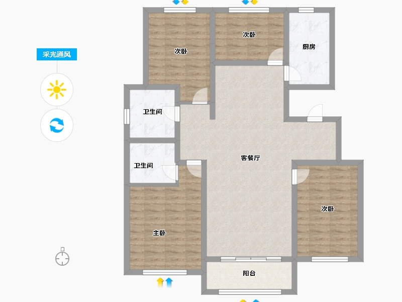 山东省-烟台市-御景华城-107.41-户型库-采光通风