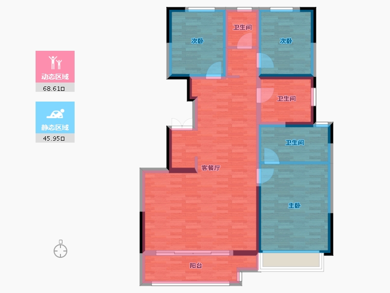 河南省-郑州市-康桥东麓园-102.65-户型库-动静分区