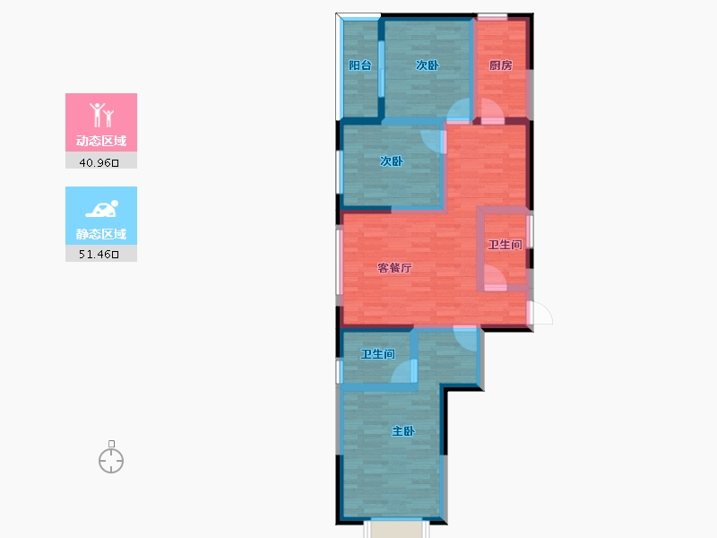 山西省-阳泉市-洪城新居-80.64-户型库-动静分区