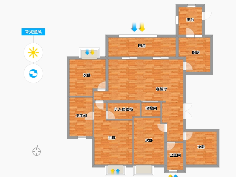 四川省-成都市-仁恒滨河湾-136.72-户型库-采光通风