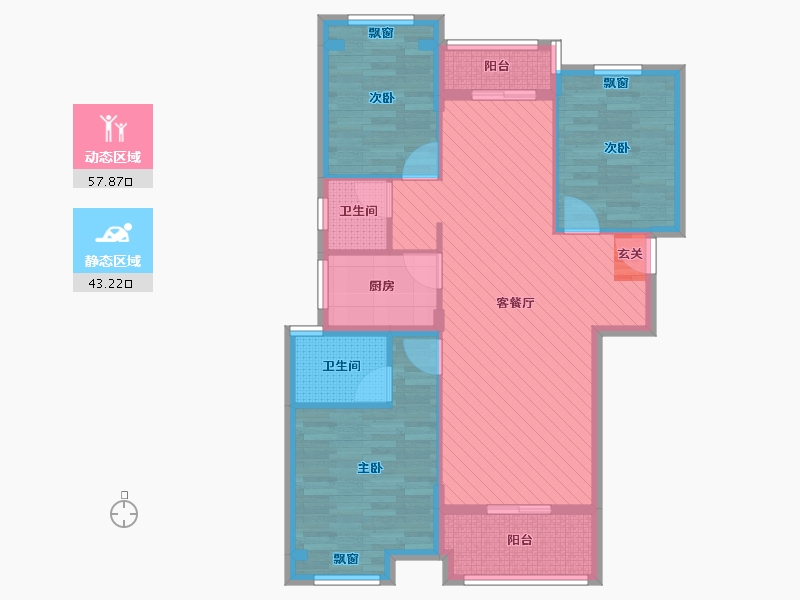 湖北省-武汉市-汉正壹号-89.35-户型库-动静分区