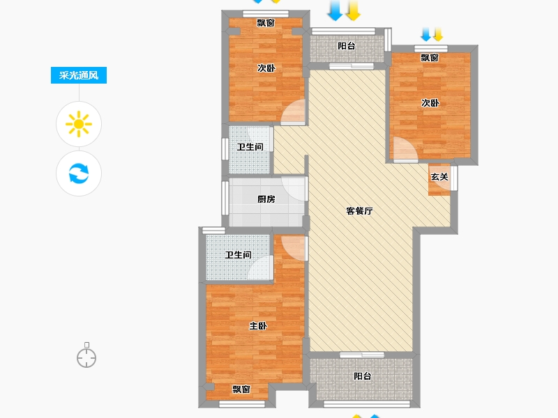 湖北省-武汉市-汉正壹号-89.35-户型库-采光通风