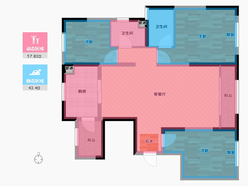 宁夏回族自治区-银川市-阅海一号院-88.76-户型库-动静分区