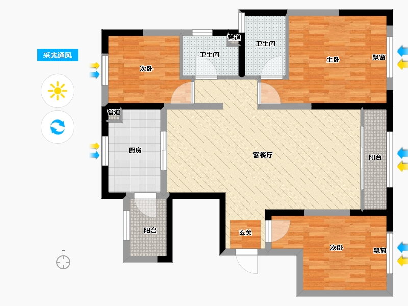 宁夏回族自治区-银川市-阅海一号院-88.76-户型库-采光通风