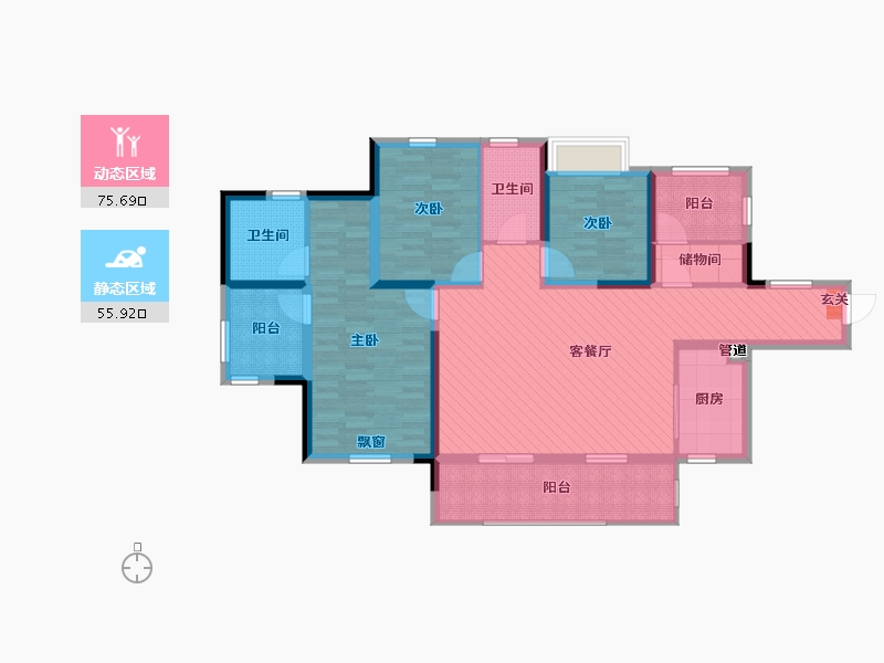 湖南省-湘潭市-美的国宾府-115.91-户型库-动静分区