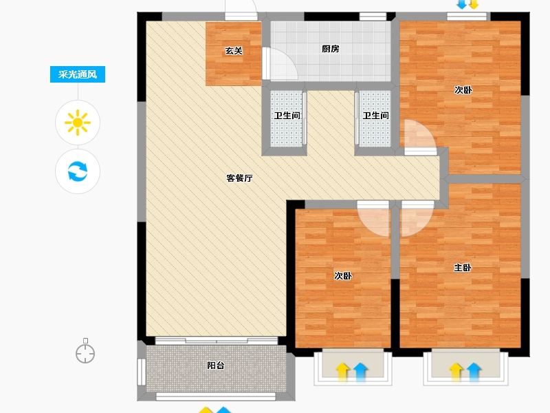 山东省-潍坊市-天源新都-102.00-户型库-采光通风