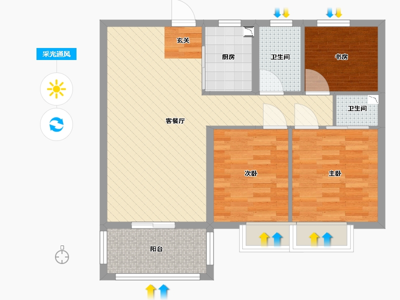 福建省-泉州市-源昌幸福里-68.62-户型库-采光通风