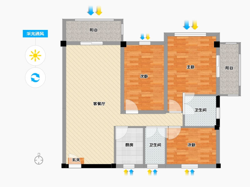 广西壮族自治区-梧州市-嘉洋大厦05户型-92.28-户型库-采光通风