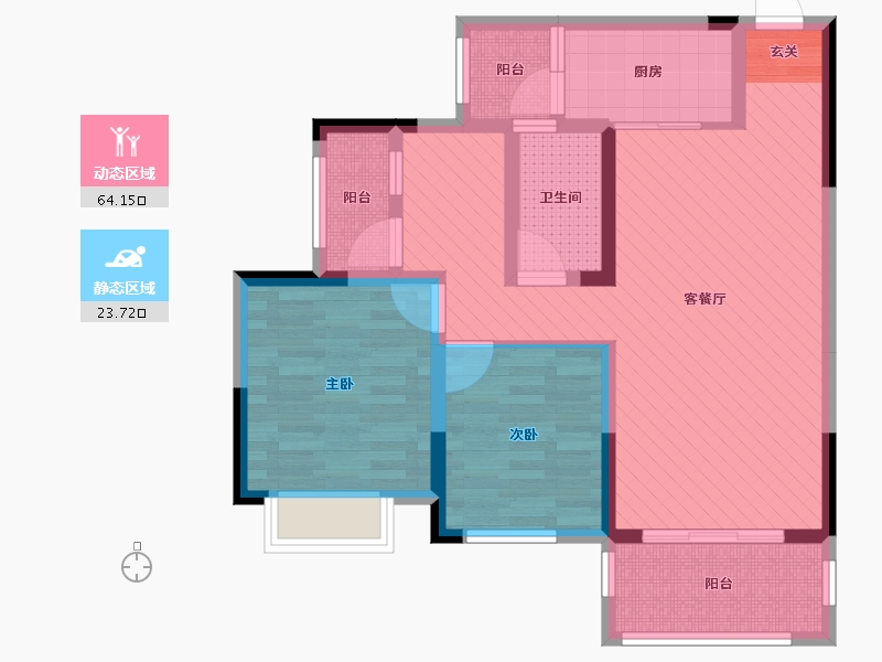 重庆-重庆市-金科廊桥水乡四组团-75.57-户型库-动静分区