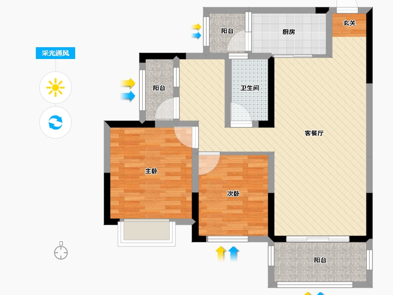 重庆-重庆市-金科廊桥水乡四组团-75.57-户型库-采光通风