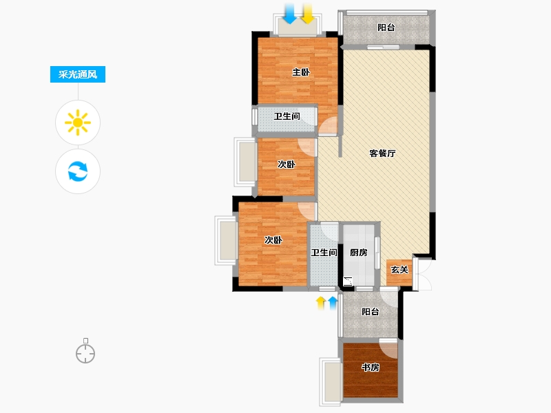 贵州省-六盘水市-悦园花岸-105.75-户型库-采光通风