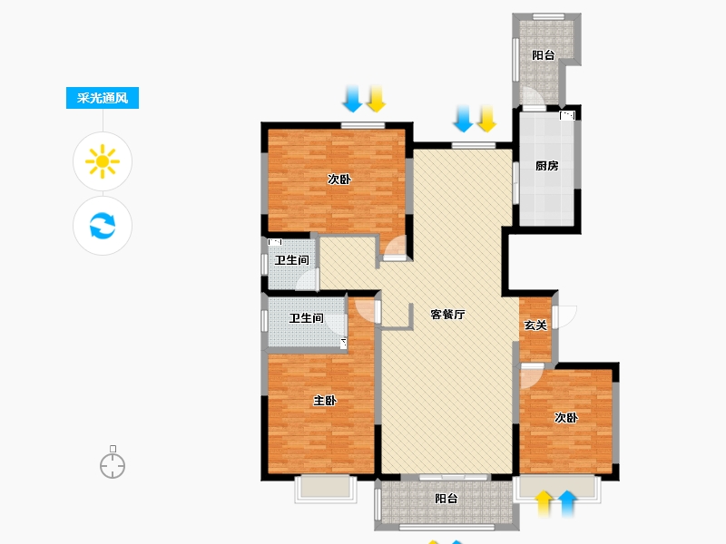 陕西省-榆林市-恒源首府-144.27-户型库-采光通风