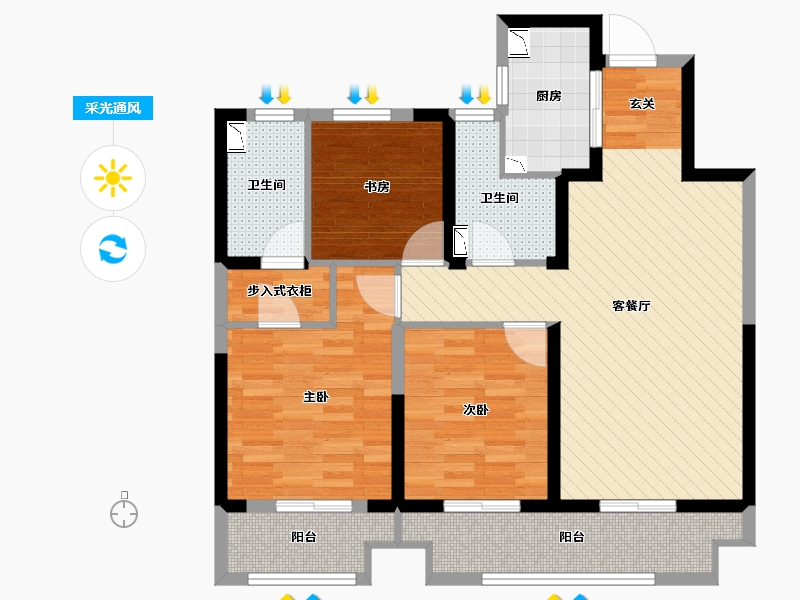 安徽省-亳州市-桐华郡-89.38-户型库-采光通风