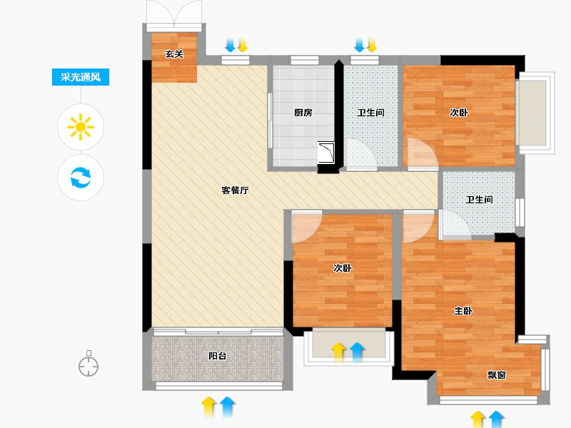 湖南省-衡阳市-雁城国际公馆-80.33-户型库-采光通风