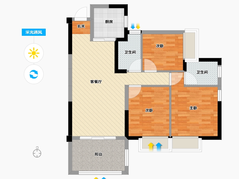 四川省-绵阳市-长兴星城-74.83-户型库-采光通风