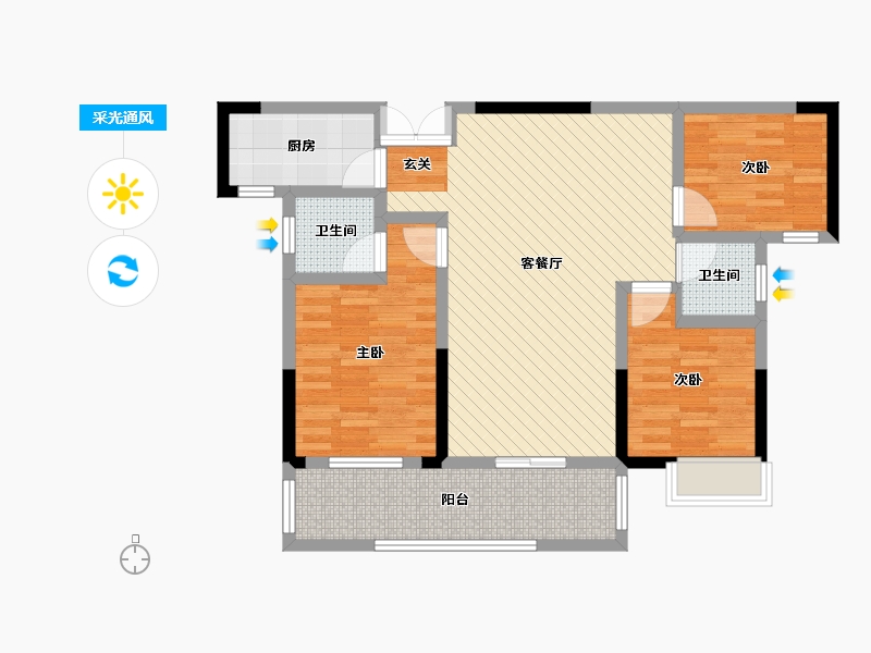 湖北省-宜昌市-英郡年华二期-84.01-户型库-采光通风