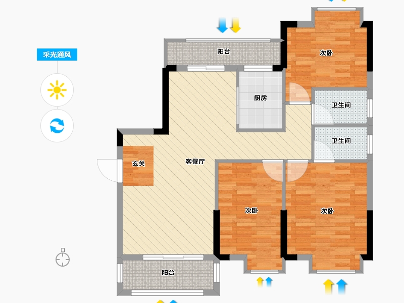 广西壮族自治区-梧州市-泰基巴黎公馆-86.60-户型库-采光通风