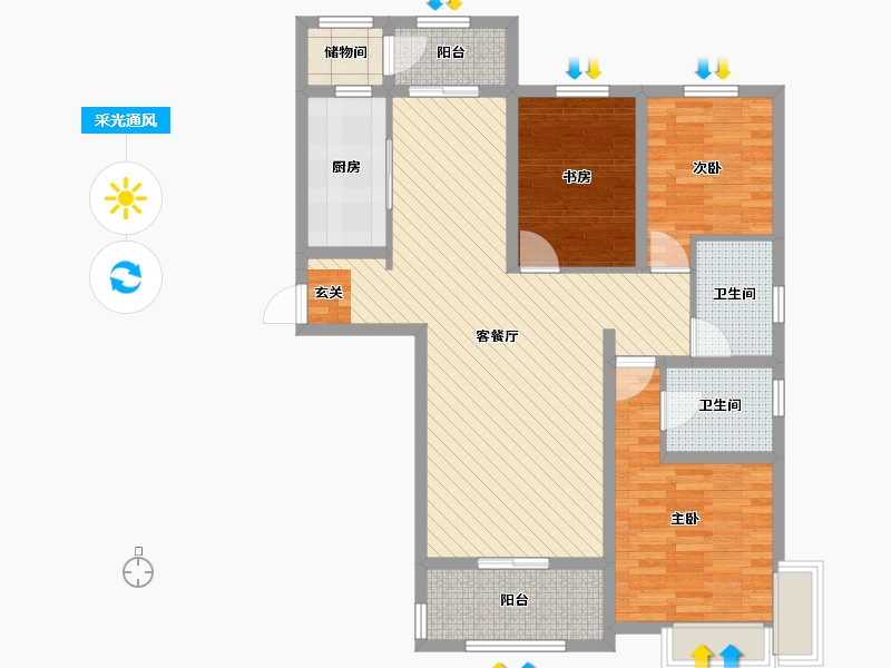 河北省-石家庄市-中冶德贤公馆-98.51-户型库-采光通风