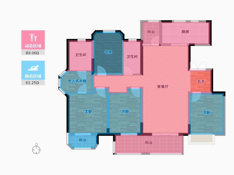 陕西省-西安市-金地南湖艺境-132.99-户型库-动静分区