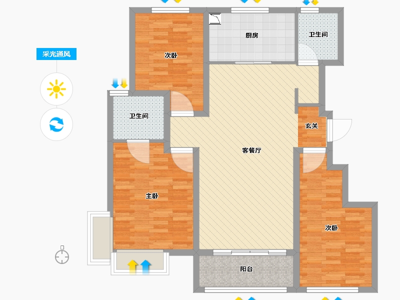 山东省-济南市-龙湖春江悦茗-96.80-户型库-采光通风