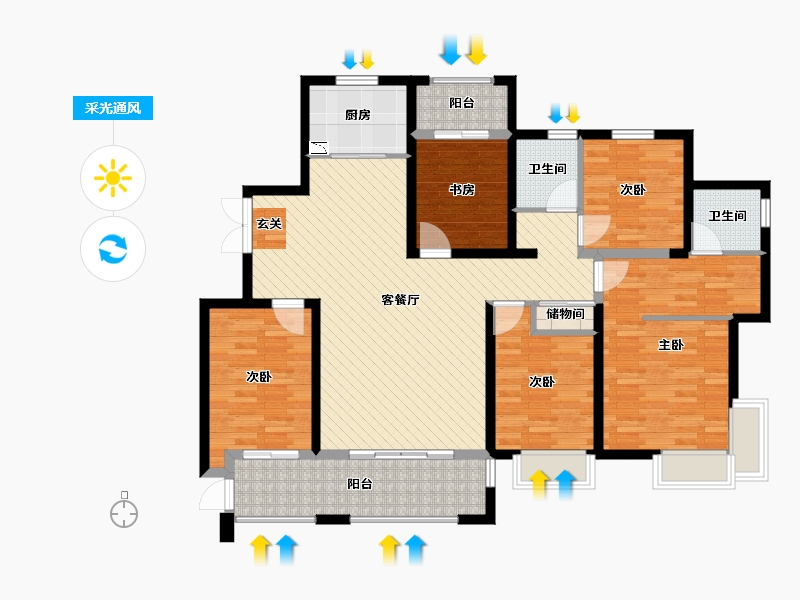 浙江省-宁波市-世纪城博文苑-128.14-户型库-采光通风