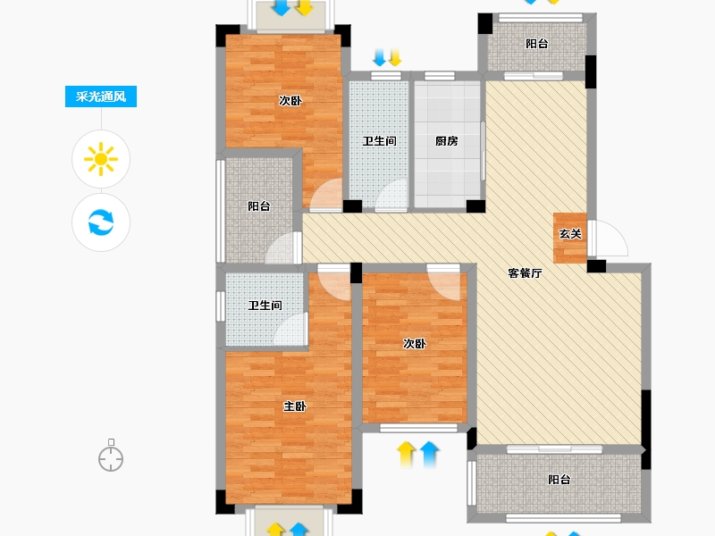 湖北省-咸宁市-金银湾-106.74-户型库-采光通风