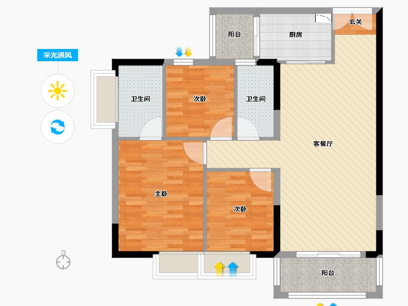 广东省-深圳市-羊台山一号-85.46-户型库-采光通风