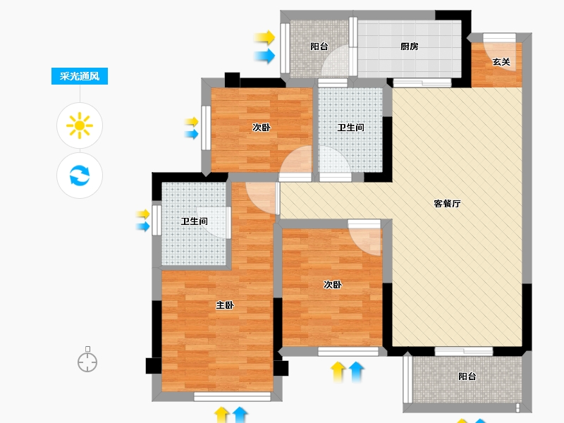 四川省-成都市-郫县中航城-73.11-户型库-采光通风