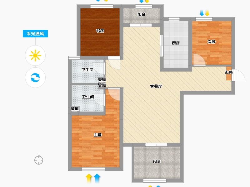 山西省-晋城市-龙度华府-91.64-户型库-采光通风