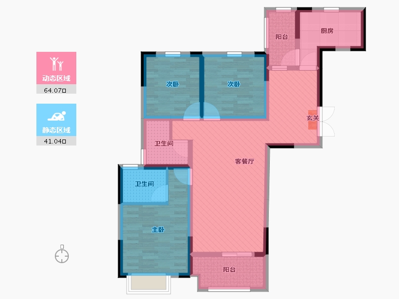 江苏省-无锡市-创智泓家-90.77-户型库-动静分区