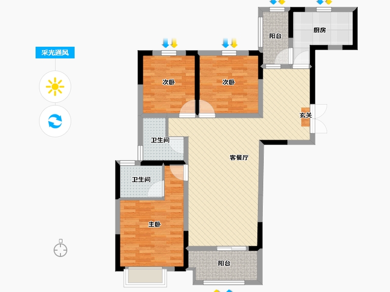 江苏省-无锡市-创智泓家-90.77-户型库-采光通风