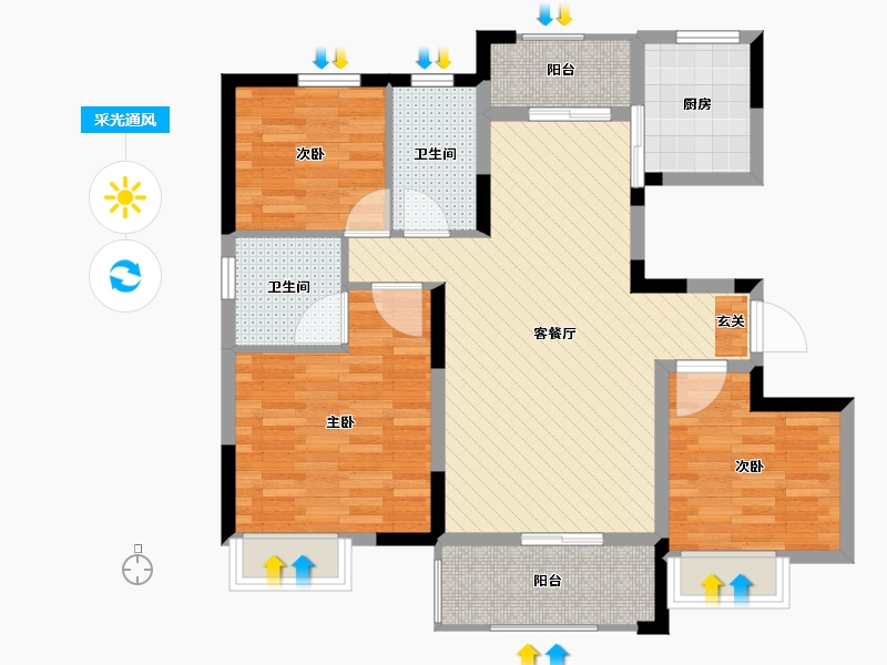 安徽省-芜湖市-万厦-84.80-户型库-采光通风