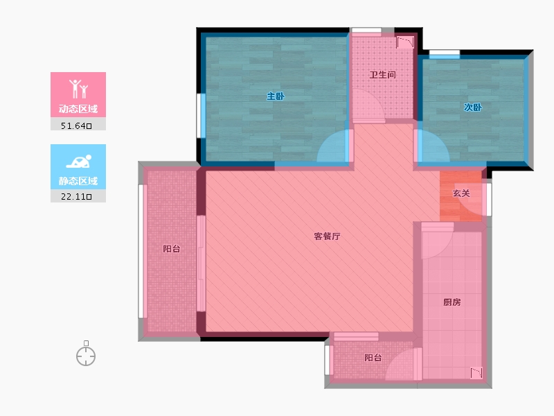 陕西省-咸阳市-玉泉苑-63.58-户型库-动静分区