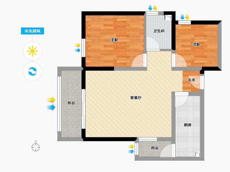 陕西省-咸阳市-玉泉苑-63.58-户型库-采光通风