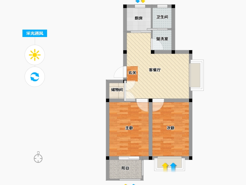 江苏省-淮安市-浦南花园-53.98-户型库-采光通风