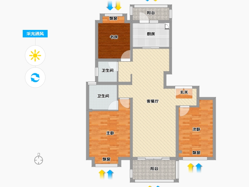 江苏省-苏州市-中锐星奕湾-109.38-户型库-采光通风