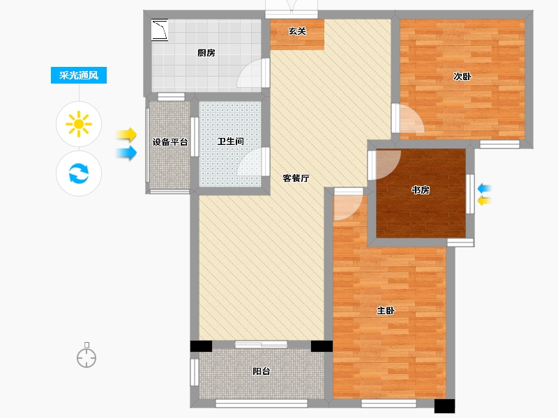 江苏省-徐州市-环宇滨河蓝庭-90.00-户型库-采光通风