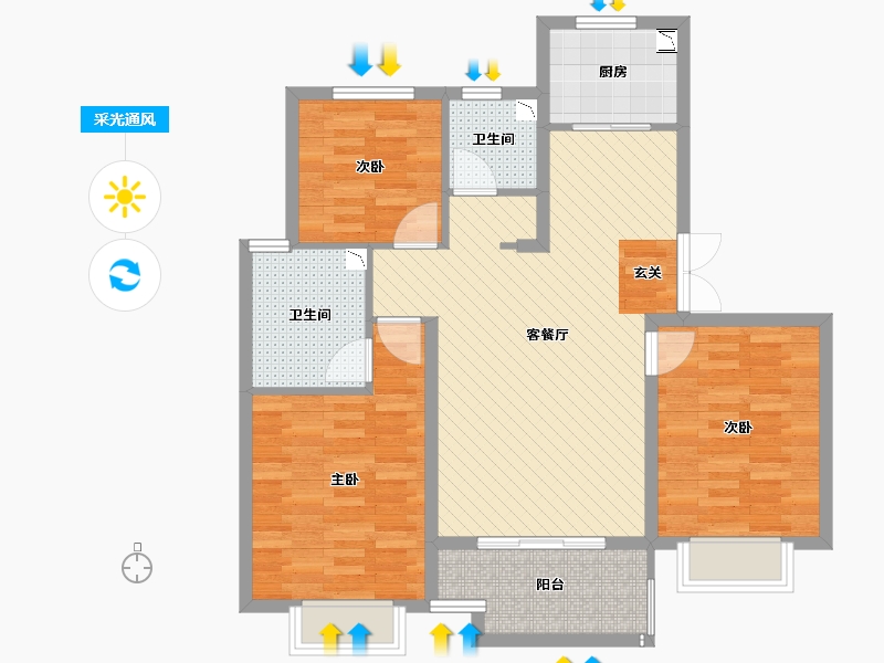 河北省-邯郸市-阳光东尚-88.99-户型库-采光通风