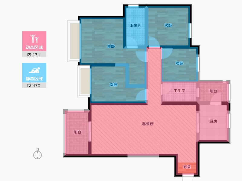 河南省-郑州市-金科城32号楼一单元西户-101.56-户型库-动静分区