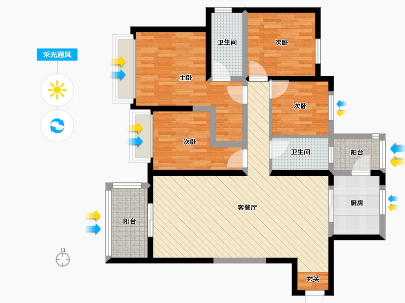 河南省-郑州市-金科城32号楼一单元西户-101.56-户型库-采光通风